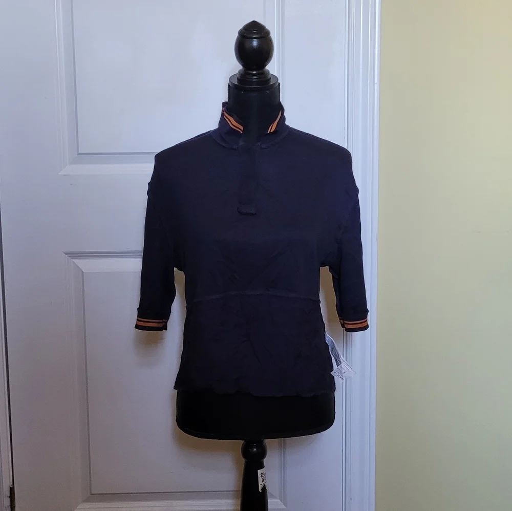 Mango golf shirt pull over top short sleeve dark blue preppy sporty size XS - Picture 5 of 15
